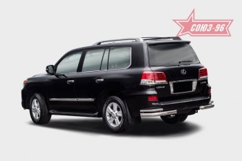 Защита заднего бампера из двойных боковых уголков Souz-96 (d76/42, черная) Lexus LX570  J200 (2012-2015) 1-ый рестайлинг