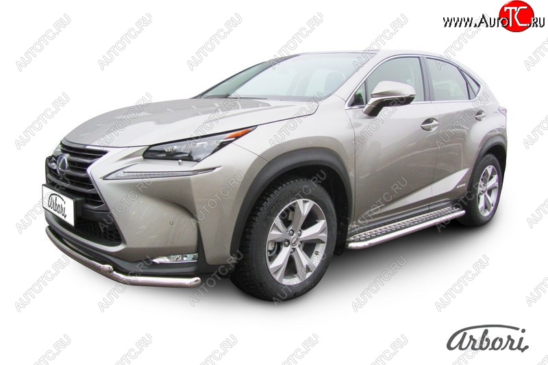 4 724 р. Защита штатных порогов с листом Arbori (нержавейка, алюминий, d57)  Lexus NX300h  Z10 (2014-2017) дорестайлинг  с доставкой в г. Пермь