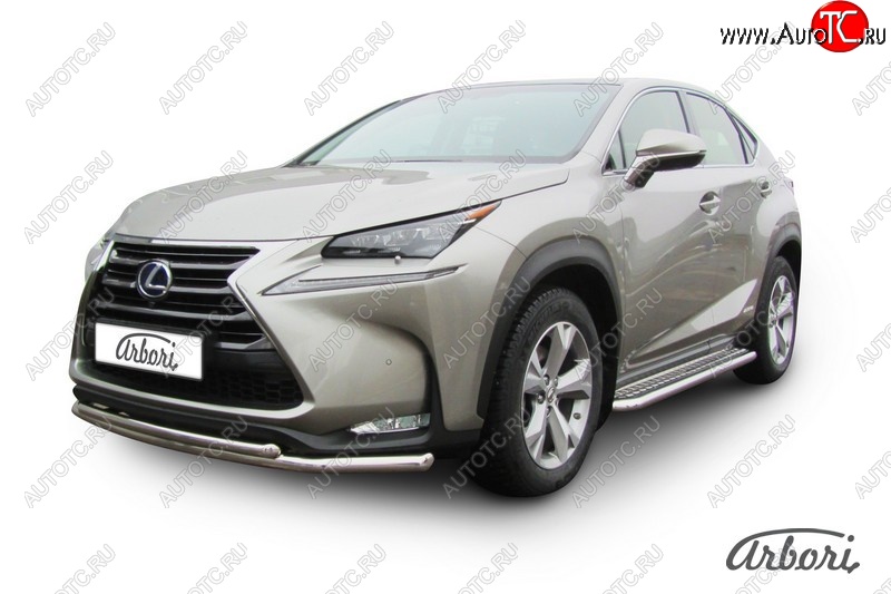15 029 р. Защита переднего бампера Arbori (нержавейка, 2 трубы d57 и 42 mm)  Lexus NX300h  Z10 (2014-2017) дорестайлинг  с доставкой в г. Пермь
