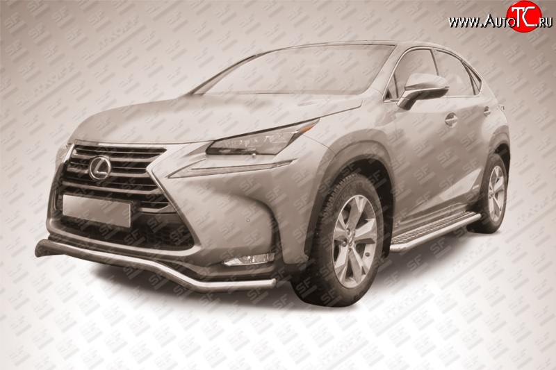 12 999 р. Фигурная защита переднего бампера диаметром 57 мм Slitkoff Lexus NX300h Z10 дорестайлинг (2014-2017) (Нержавейка, Полированная)  с доставкой в г. Пермь