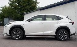 24 649 р. Порожки для ног (Ø42) SLITKOFF Lexus NX200 Z10 дорестайлинг (2014-2017) (лист - алюминий, профиль - нержавейка)  с доставкой в г. Пермь. Увеличить фотографию 2