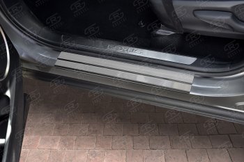 1 569 р. Накладки порожков салона Russtal Lexus NX200 Z10 рестайлинг (2017-2021) (Нержавейка полированная)  с доставкой в г. Пермь. Увеличить фотографию 2