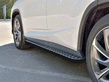 22 999 р. Порожки для ног (кроме комплектации F-Sport) SLITKOFF (Ø42 мм) Lexus RX350L AL20 дорестайлинг (2017-2019) (Лист алюминиевый, труба - сталь окрашенная в черный цвет)  с доставкой в г. Пермь. Увеличить фотографию 2