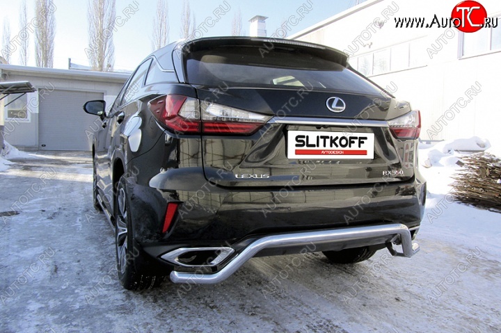 14 549 р. Защита заднего бампера из изогнутой трубы диаметром 57 мм Slitkoff Lexus RX350 AL20 дорестайлинг (2015-2019) (Нержавейка, Полированная)  с доставкой в г. Пермь