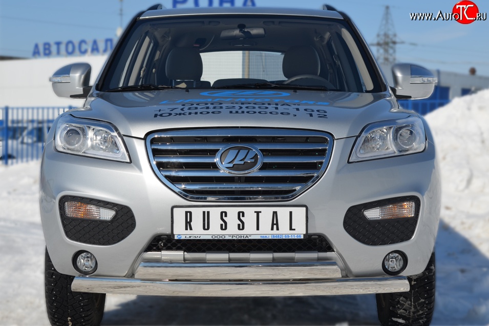 16 549 р. Защита переднего бампера (2 трубыØ75х42 мм, нержавейка) Russtal Lifan X60 дорестайлинг (2011-2015)  с доставкой в г. Пермь