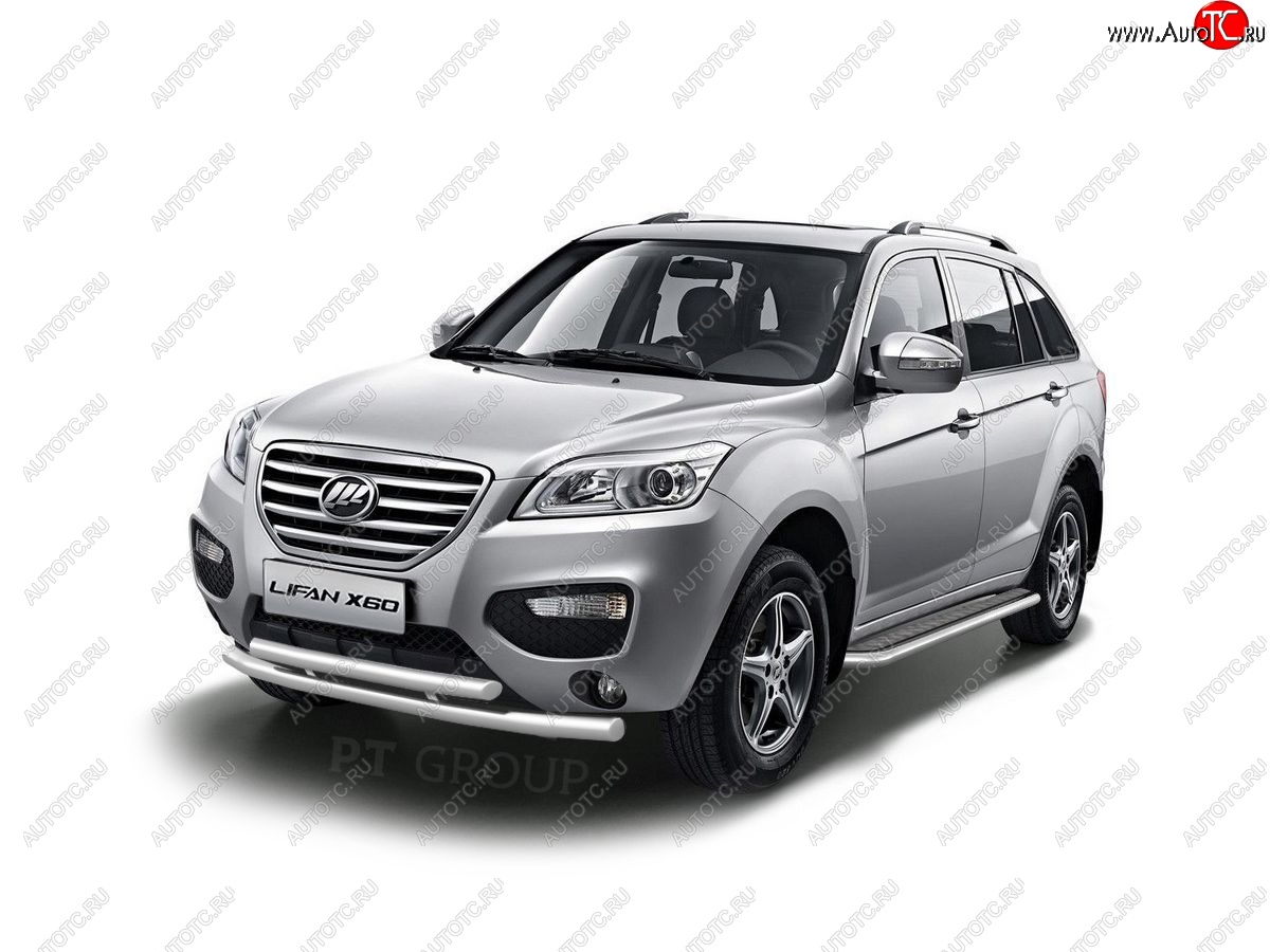 17 949 р. Защита переднего бампера двойная из труб d63/51 мм Petroil Tuning  Lifan X60 (2011-2016) дорестайлинг, 1-ый рестайлинг (Нержавеющая полированная сталь)  с доставкой в г. Пермь