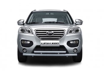 6 749 р. Защита переднего бампера двойная из труб d63/51 мм Petroil Tuning  Lifan X60 (2011-2016) дорестайлинг, 1-ый рестайлинг (Цвет: Черный (Шагрень))  с доставкой в г. Пермь. Увеличить фотографию 2