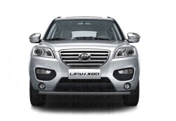 Защита переднего бампера (сталь с покрытием, Ø63 мм) Petroil Tuning Lifan X60 (2011-2016) дорестайлинг, 1-ый рестайлинг (Цвет: Черный (Шагрень))