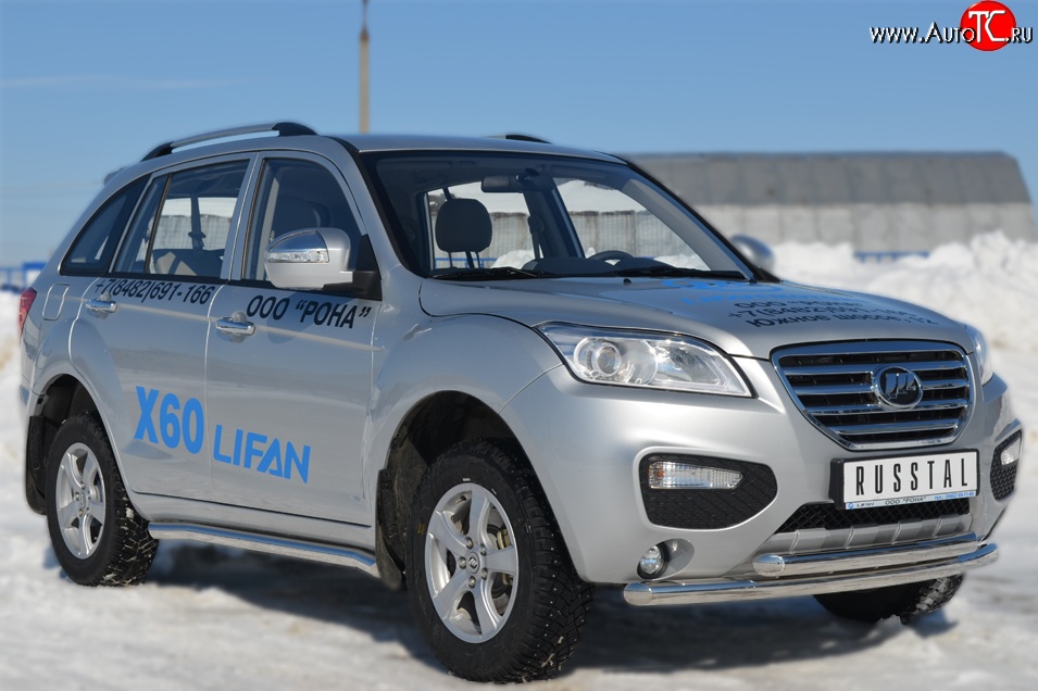 70 999 р. Защита порогов из круглой трубы диаметром 63 мм Russtal Lifan X60 1-ый рестайлинг (2015-2016) (Защита порогов с со скосами на торцах (вариант 1))  с доставкой в г. Пермь