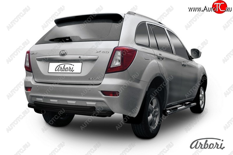 3 194 р. Защита заднего бампера Arbori (черная, 2 трубы d60 mm).  Lifan X60 (2011-2016) дорестайлинг, 1-ый рестайлинг  с доставкой в г. Пермь