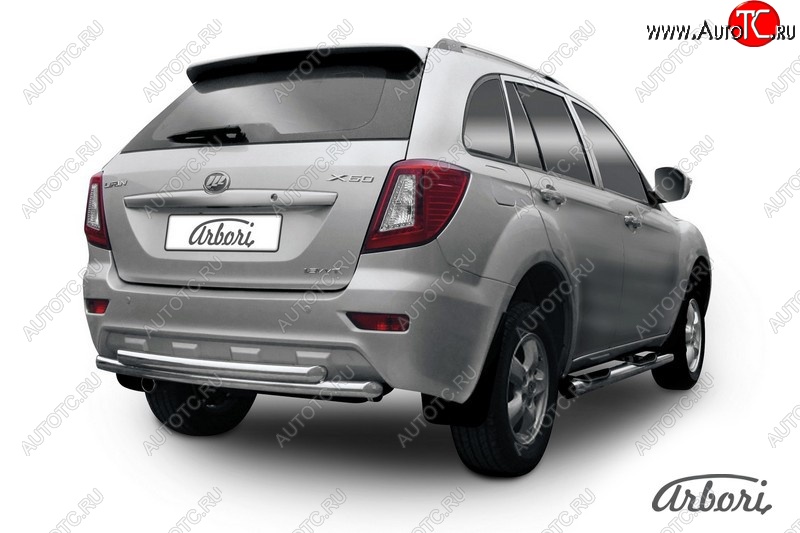 17 849 р. Защита заднего бампера Arbori (нержавейка, 2 трубы d60 mm). Lifan X60 1-ый рестайлинг (2015-2016)  с доставкой в г. Пермь