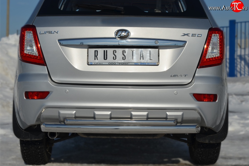 18 549 р. Защита заднего бампера (Ø76 и 42 мм, нержавейка) SLITKOFF  Lifan X60 (2011-2015) дорестайлинг  с доставкой в г. Пермь