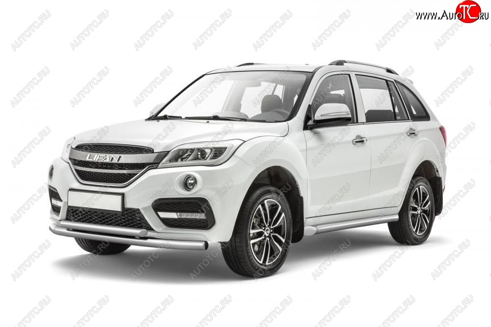 13 299 р. Защита порогов вогнутая из трубы Ø63 Petroil Tuning  Lifan X60 (2016-2025) 2-ой рестайлинг (Нержавеющая полированная сталь)  с доставкой в г. Пермь