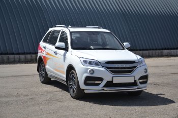 Защита переднего бампера двойная из труб d63/51 мм Petroil Tuning Lifan X60 (2016-2025) 2-ой рестайлинг (Нержавеющая полированная сталь)