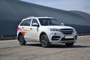 20 769 р. Защита переднего бампера двойная с пластинами из труб d63/63 мм Petroil Tuning  Lifan X60 (2016-2025) 2-ой рестайлинг (Нержавеющая полированная сталь)  с доставкой в г. Пермь. Увеличить фотографию 2