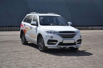 20 769 р. Защита переднего бампера двойная с зубьями из труб d63/63 мм Petroil Tuning  Lifan X60 (2016-2025) 2-ой рестайлинг (Нержавеющая полированная сталь)  с доставкой в г. Пермь. Увеличить фотографию 2