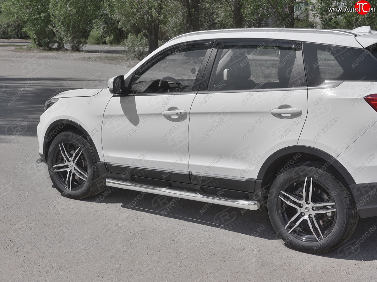 24 549 р. Защита порогов (Ø76 мм с проступью, нержавейка) SLITKOFF  Lifan X70 (2018-2025) (Металлические торцы под 45°)  с доставкой в г. Пермь