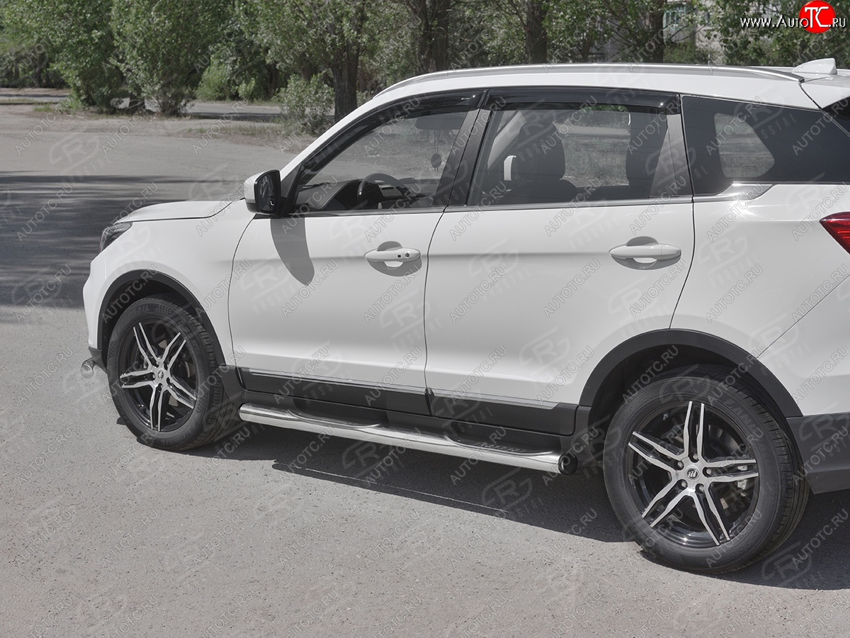 22 549 р. Защита порогов (Ø76 мм с проступью, нержавейка) SLITKOFF Lifan X70 (2018-2025) (С пластиковыми заглушками на торцах)  с доставкой в г. Пермь