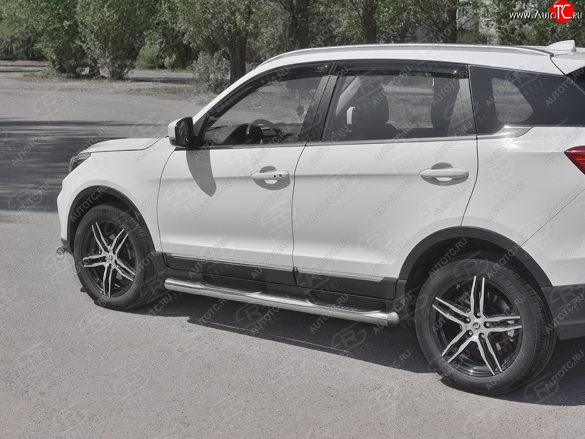 24 549 р. Защита порогов (Ø76 мм с проступью, нержавейка) SLITKOFF  Lifan X70 (2018-2025) (Металлические торцы под 90°)  с доставкой в г. Пермь
