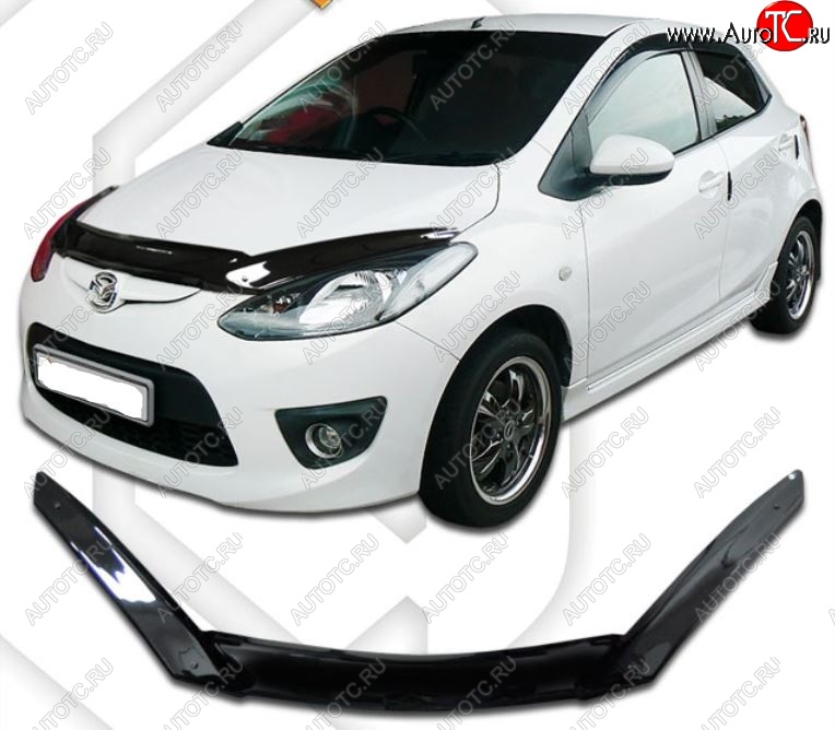 2 199 р. Дефлектор капота (exclusive) CA-Plastic  Mazda 2  2 DE (2007-2014) хэтчбэк 5 дв. дорестайлинг, хэтчбэк 5 дв. рестайлинг (Classic черный, Без надписи)  с доставкой в г. Пермь