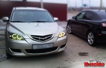 689 р. Реснички на фары Style v2 (длинные)  Mazda 3/Axela  BK (2006-2009) рестайлинг, хэтчбэк (Неокрашенные)  с доставкой в г. Пермь. Увеличить фотографию 3