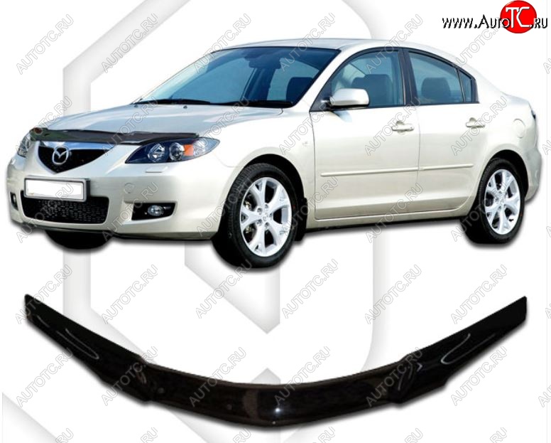 2 299 р. Дефлектор капота CA-Plastiс Mazda 3/Axela BK дорестайлинг седан (2003-2006) (Classic черный, Без надписи)  с доставкой в г. Пермь