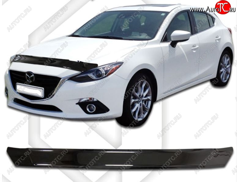 1 899 р. Дефлектор капота CA-Plastic  Mazda 3/Axela  BM (2013-2019) дорестайлинг седан, рестайлинг седан (Classic черный, Без надписи)  с доставкой в г. Пермь