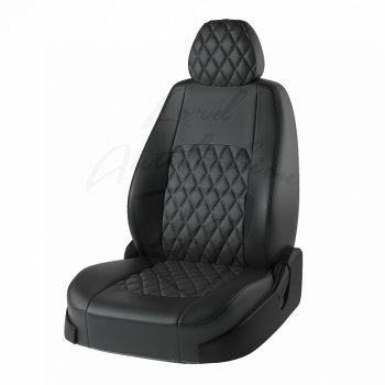 Чехлы для сидений Lord Autofashion Турин Ромб (экокожа) Mazda 3/Axela BM дорестайлинг седан (2013-2016) (Чёрный, вставка чёрная, строчка чёрная)