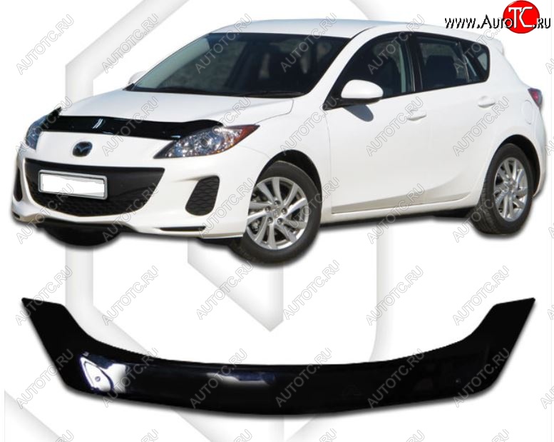2 079 р. Дефлектор капота CA-Plastic  Mazda 3/Axela  BL (2009-2013) дорестайлинг, хэтчбэк 5 дв., рестайлинг, хэтчбэк (Classic черный, Без надписи)  с доставкой в г. Пермь