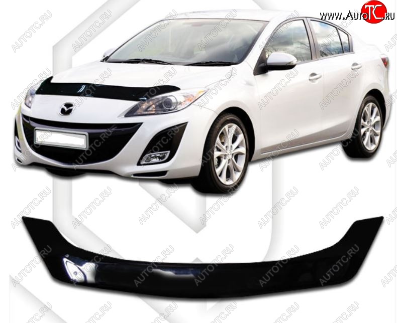 2 079 р. Дефлектор капота CA-Plastic  Mazda 3/Axela  BL (2009-2013) дорестайлинг седан, рестайлинг седан (Classic черный, Без надписи)  с доставкой в г. Пермь