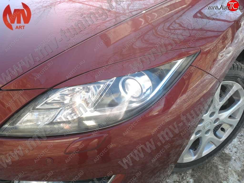 1 299 р. Реснички на фары (на фары без адаптивного света) MV-Tuning Mazda 6 GH рестайлинг седан (2010-2012) (Неокрашенные)  с доставкой в г. Пермь