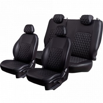9 449 р. Чехлы для сидений Lord Autofashion Турин Ромб (экокожа, 60/40, отдельный бок, подлокотник, 3 г-образных подголовника)  Mazda 6  GJ (2012-2025) дорестайлинг седан, дорестайлинг универсал, 1 рестайлинг универсал, 1-ый рестайлинг седан, 2-ой рестайлинг седан, 2-ой рестайлинг универсал (Черный, вставка черная, строчка черная)  с доставкой в г. Пермь. Увеличить фотографию 2