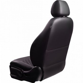 9 449 р. Чехлы для сидений Lord Autofashion Турин Ромб (экокожа, 60/40, отдельный бок, подлокотник, 3 г-образных подголовника)  Mazda 6  GJ (2012-2025) дорестайлинг седан, дорестайлинг универсал, 1 рестайлинг универсал, 1-ый рестайлинг седан, 2-ой рестайлинг седан, 2-ой рестайлинг универсал (Черный, вставка черная, строчка черная)  с доставкой в г. Пермь. Увеличить фотографию 3