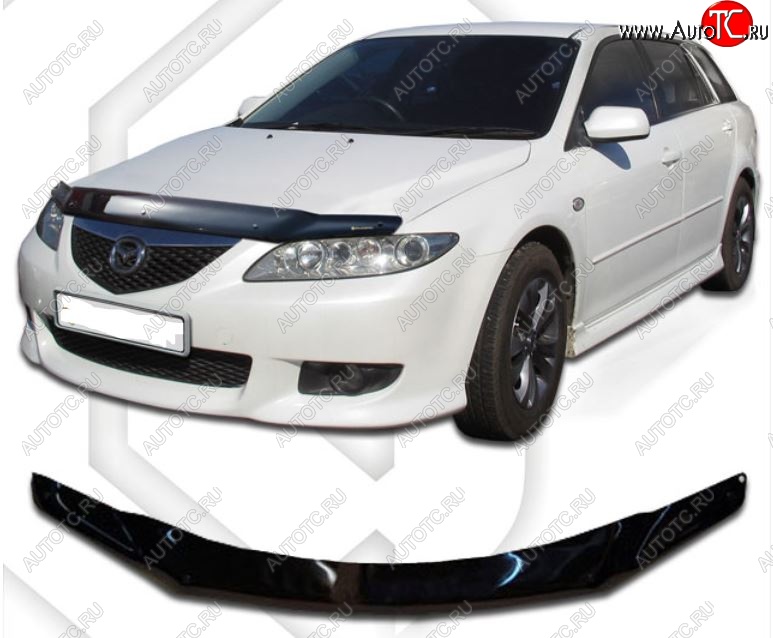 1 999 р. Дефлектор капота CA-Plastic Mazda 6 GG, GY универсал дорестайлинг (2002-2005) (Classic черный, Без надписи)  с доставкой в г. Пермь