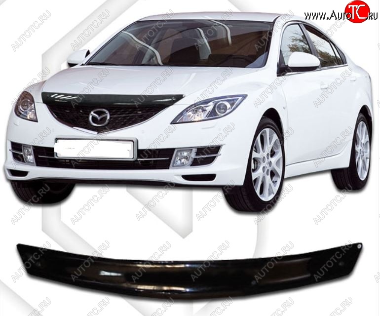 1 759 р. Дефлектор капота CA-Plastic  Mazda 6  GH (2007-2010) дорестайлинг лифтбэк (Classic черный, Без надписи)  с доставкой в г. Пермь