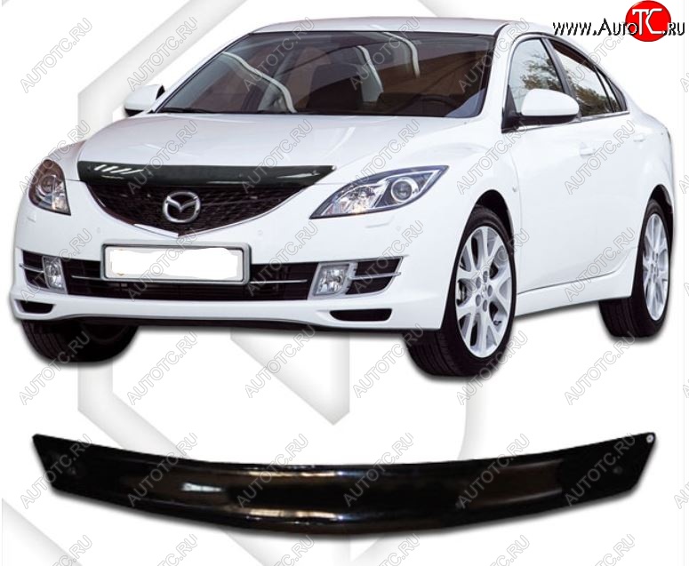 1 869 р. Дефлектор капота CA-Plastic Mazda 6 GH дорестайлинг универсал (2007-2010) (Classic черный, Без надписи)  с доставкой в г. Пермь