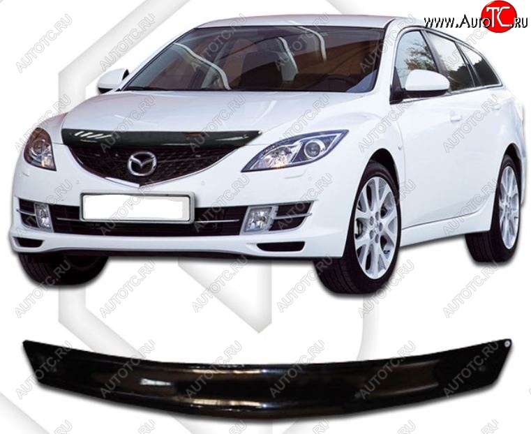 1 759 р. Дефлектор капота CA-Plastiс  Mazda 6  GH (2007-2010) дорестайлинг универсал (Classic черный, Без надписи)  с доставкой в г. Пермь