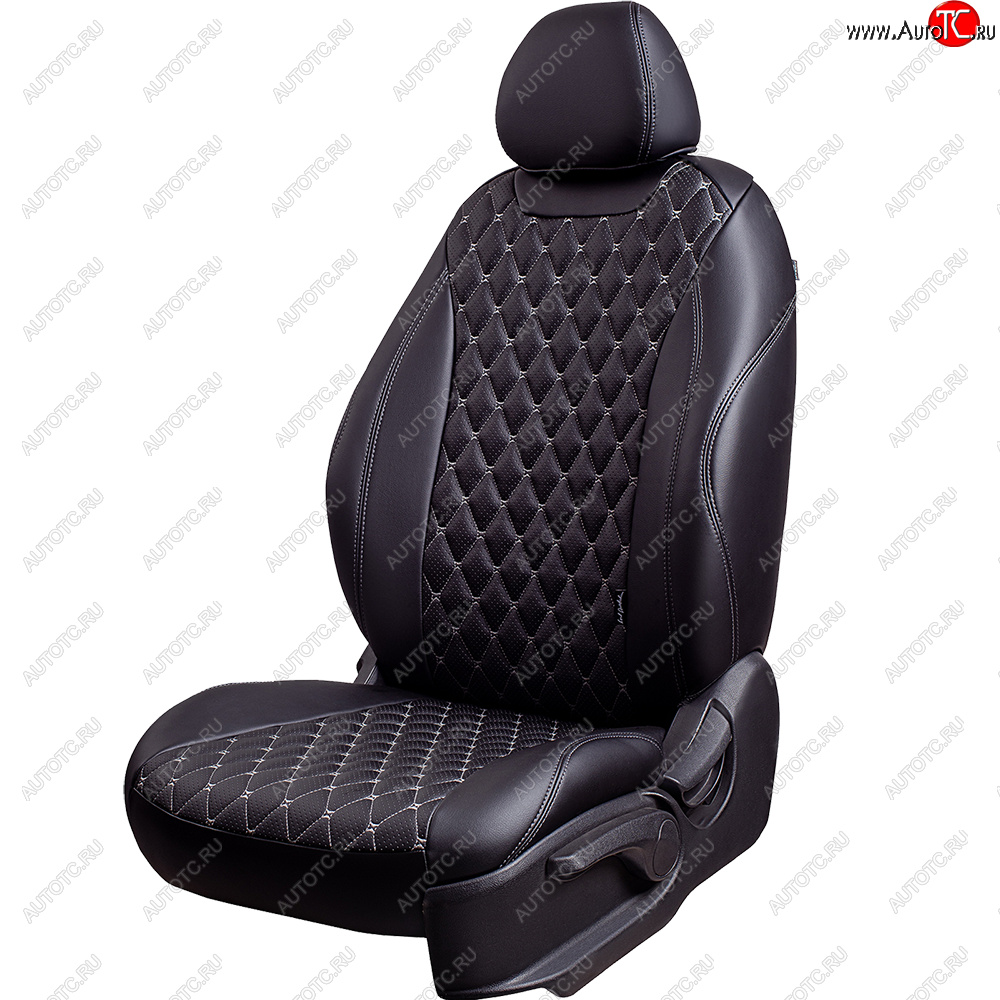 19 649 р. Чехлы для сидений Lord Autofashion Байрон (экокожа, 60/40, подлокотник, отдельные бока, 3 Г-образных подголовника) Mazda 6 GH дорестайлинг седан (2007-2010) (Черный, вставка черная, строчка серая)  с доставкой в г. Пермь