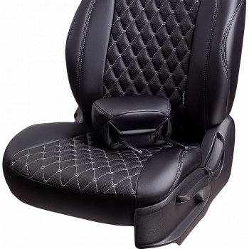 19 649 р. Чехлы для сидений Lord Autofashion Байрон (экокожа, 60/40, подлокотник, отдельные бока, 3 Г-образных подголовника) Mazda 6 GH дорестайлинг седан (2007-2010) (Черный, вставка черная, строчка серая)  с доставкой в г. Пермь. Увеличить фотографию 5