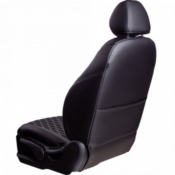 19 649 р. Чехлы для сидений Lord Autofashion Байрон (экокожа, 60/40, подлокотник, отдельные бока, 3 Г-образных подголовника) Mazda 6 GH дорестайлинг седан (2007-2010) (Черный, вставка черная, строчка серая)  с доставкой в г. Пермь. Увеличить фотографию 4