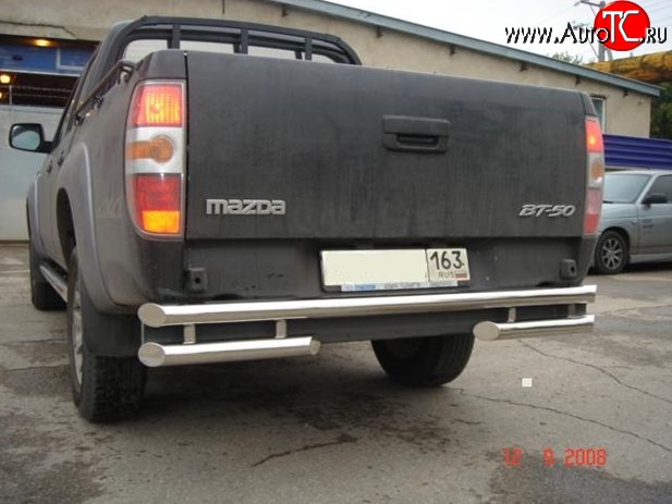 13 549 р. Двойная защита заднего бампера d63.5 мм Металл Дизайн  Mazda BT-50 (2006-2011) (полированная нержавейка)  с доставкой в г. Пермь