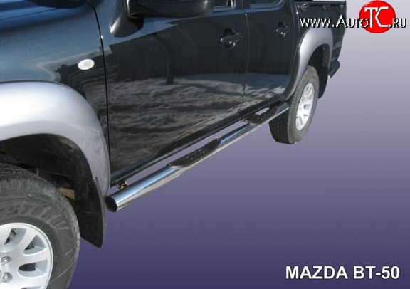 20 449 р. Защита порогов из трубы d76 мм с пластиковыми вставками для ног Slitkoff Mazda BT-50 (2006-2011) (Нержавейка, Полированная)  с доставкой в г. Пермь