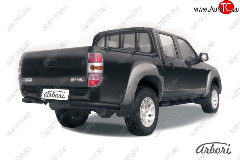 6 569 р. Защита заднего бампера Arbori (уголки, черная, 1 труба d76 mm). Mazda BT-50 (2006-2011)  с доставкой в г. Пермь