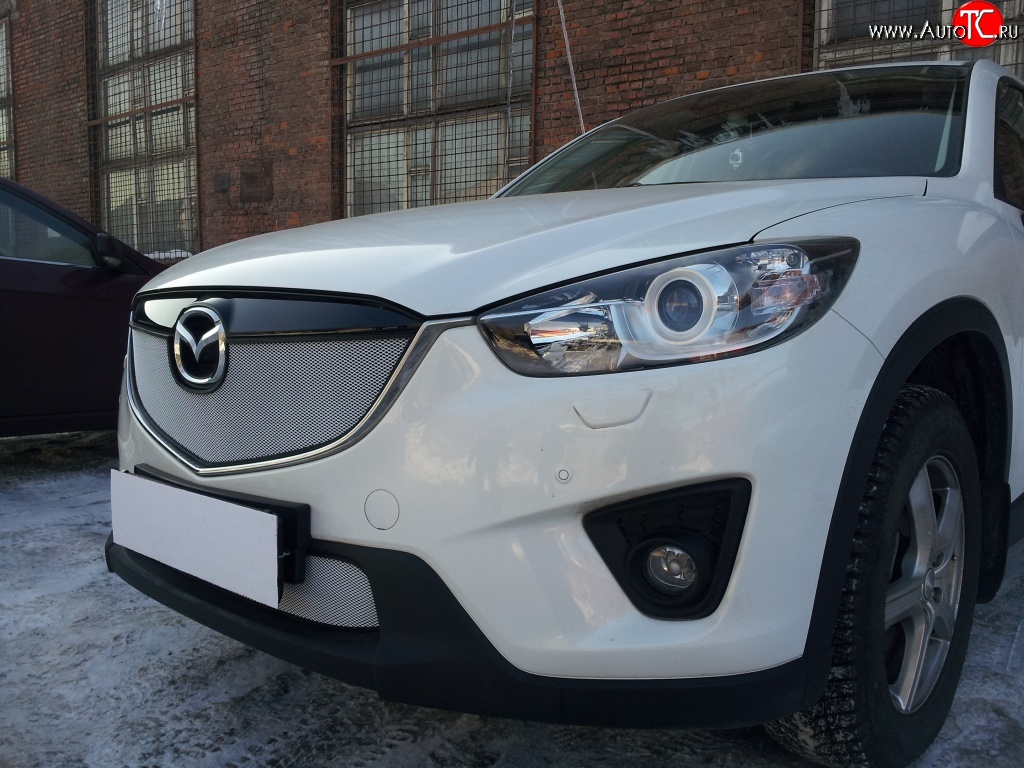 2 399 р. Нижняя сетка на бампер Russtal (хром) Mazda CX-5 KE дорестайлинг (2011-2014)  с доставкой в г. Пермь