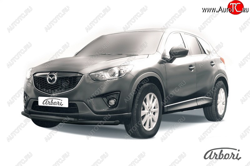 7 919 р. Защита переднего бампера Arbori (черная, 2 трубы d57 и 42 mm) Mazda CX-5 KE рестайлинг (2015-2017)  с доставкой в г. Пермь