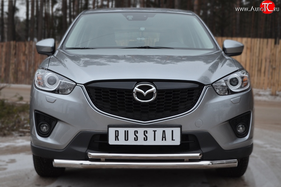 16 849 р. Защита переднего бампера (2 трубыØ63 и 42 мм, нержавейка) SLITKOFF Mazda CX-5 KE рестайлинг (2015-2017)  с доставкой в г. Пермь