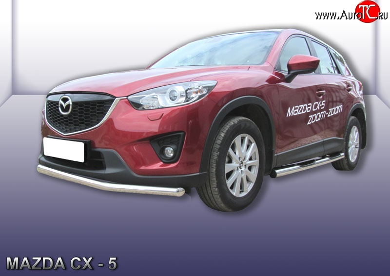 13 499 р. Одинарная защита переднего бампера из трубы диаметром 57 мм Slitkoff Mazda CX-5 KE рестайлинг (2015-2017) (Нержавейка, Полированная)  с доставкой в г. Пермь