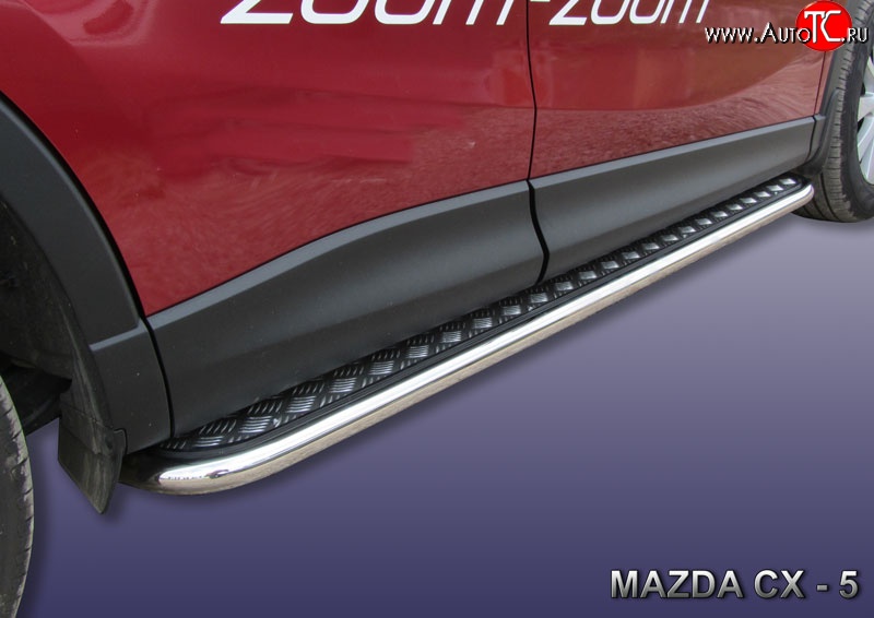 16 799 р. Широкая защита порогов Slitkoff Mazda CX-5 KE рестайлинг (2015-2017) (Нержавейка, Полированная)  с доставкой в г. Пермь
