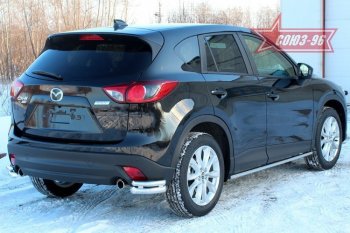 Защита заднего бампера из двойных боковых уголков Souz (d60/42, черная) Mazda CX-5  KE (2011-2017) дорестайлинг, рестайлинг