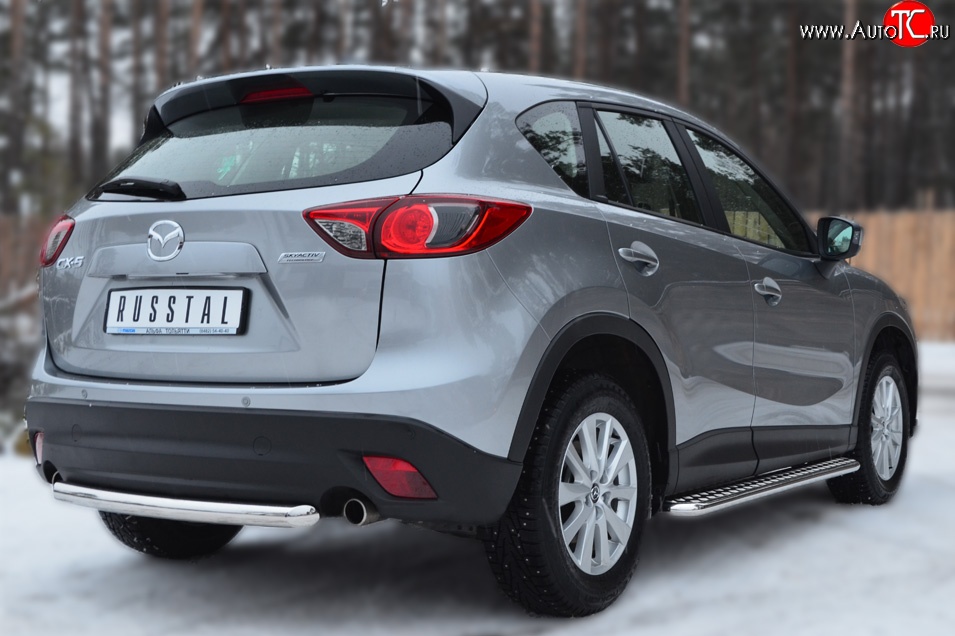 12 949 р. Одинарная защита заднего бампера из трубы диаметром 63 мм SLITKOFF  Mazda CX-5  KE (2011-2017) дорестайлинг, рестайлинг  с доставкой в г. Пермь